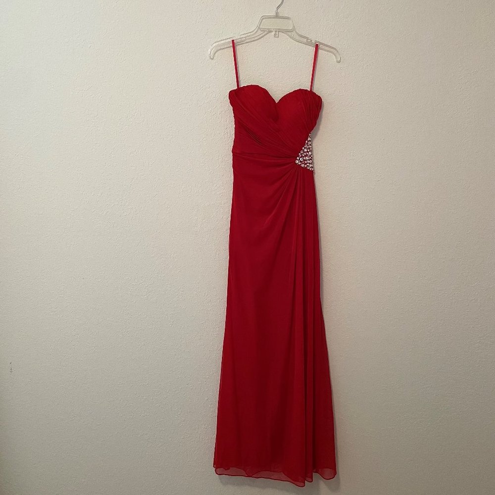 XSCAPE red strapless maxi dress for special occasion. Size 0
